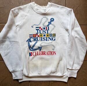 Vintage 80s Just Cruising Celebration Nautical Sweatshirt Medium Made USA